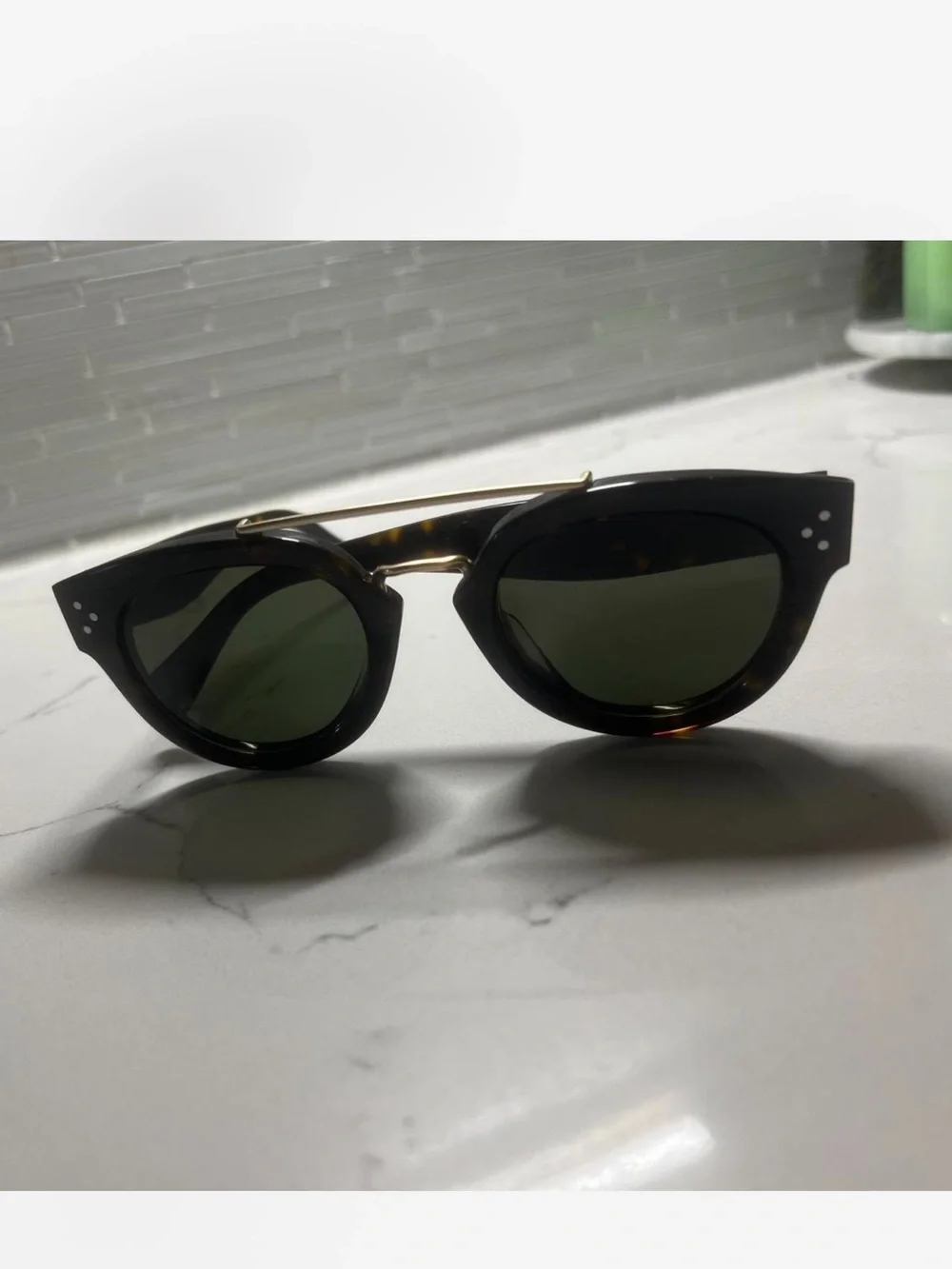 Celine Black Acetate Sunglasses with Gold Bridge